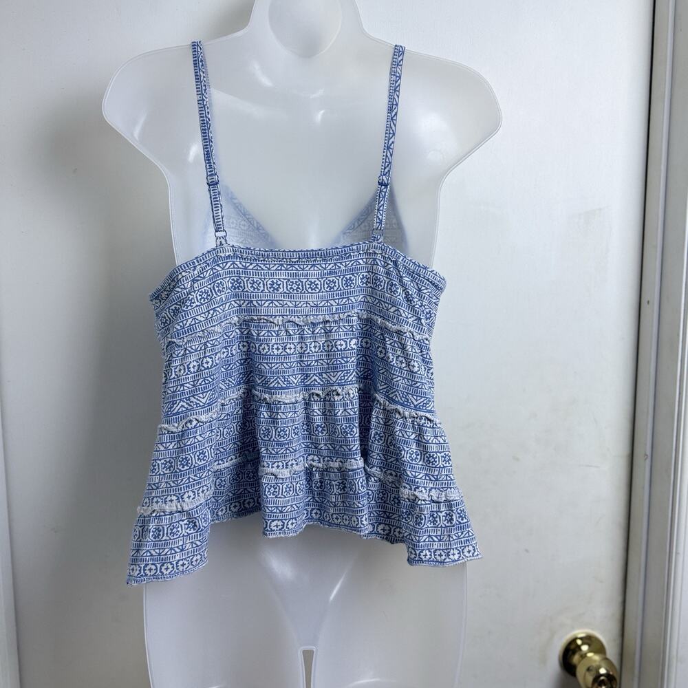 American Eagle Blue Print Tiered Babydoll Cami Crop Juniors Tank M Fairy Dainty - Picture 2 of 6